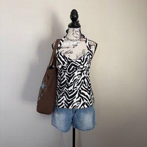 Catalina y2k zebra print halter swim top tankini